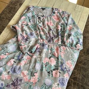 Torrid Floral Long Sleeve Dress - Gray, Pink, Purple